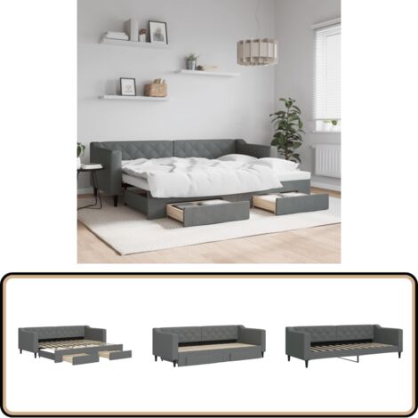 vidaXL Tagesbett Ausziehbar mit Schubladen Dunkelgrau 80x200 cm Stoff
