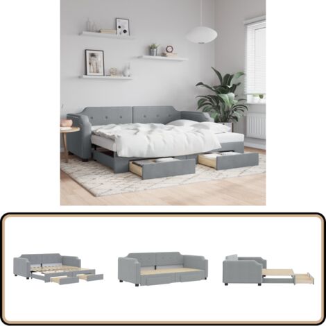 vidaXL Tagesbett Ausziehbar mit Schubladen Hellgrau 100x200 cm Stoff