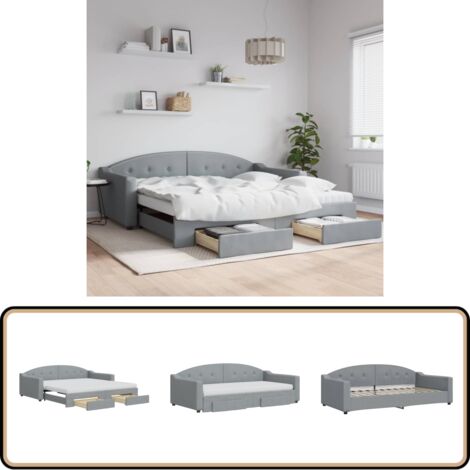 vidaXL Tagesbett Ausziehbar mit Schubladen Hellgrau 100x200 cm Stoff