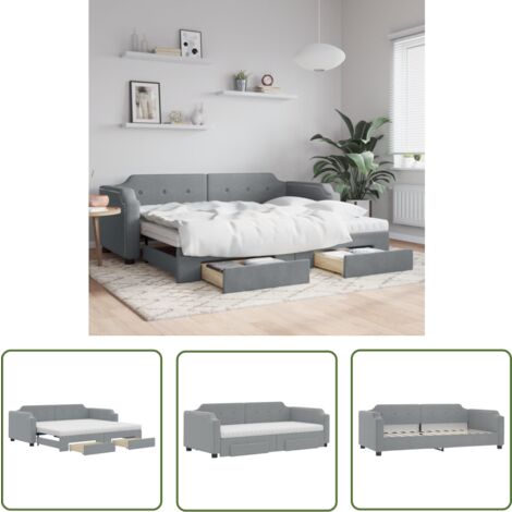 vidaXL Tagesbett Ausziehbar mit Schubladen Hellgrau 100x200 cm Stoff