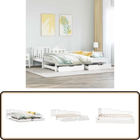 vidaXL Tagesbett Ausziehbar mit Schubladen ohne Matratze Weiß 90x190cm