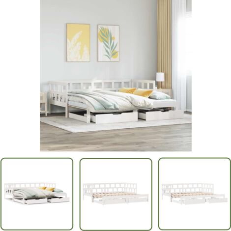 vidaXL Tagesbett Ausziehbar mit Schubladen ohne Matratze Weiß 90x200cm