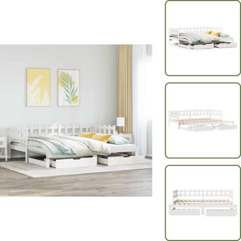 vidaXL Tagesbett Ausziehbar mit Schubladen ohne Matratze Weiß 90x200cm