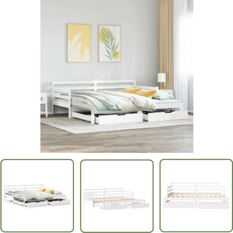 vidaXL Tagesbett Ausziehbar mit Schubladen ohne Matratze Weiß 90x200cm