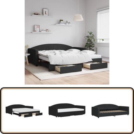 vidaXL Tagesbett Ausziehbar mit Schubladen Schwarz 100x200 cm Stoff