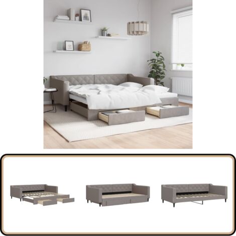 vidaXL Tagesbett Ausziehbar mit Schubladen Taupe 100x200 cm Stoff