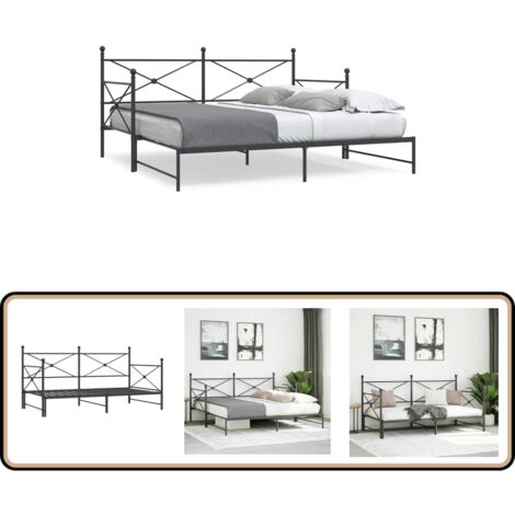 vidaXL Tagesbett Ausziehbar ohne Matratze Schwarz 100x200 cm Stahl