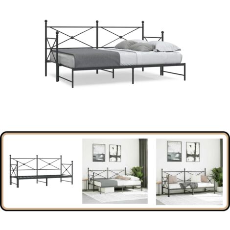 vidaXL Tagesbett Ausziehbar ohne Matratze Schwarz 75x190 cm Stahl