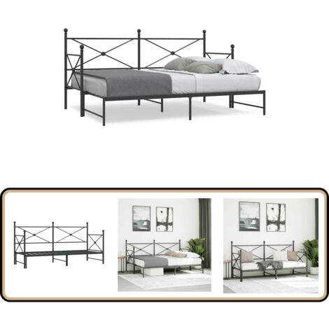 vidaXL Tagesbett Ausziehbar ohne Matratze Schwarz 90x200 cm Stahl