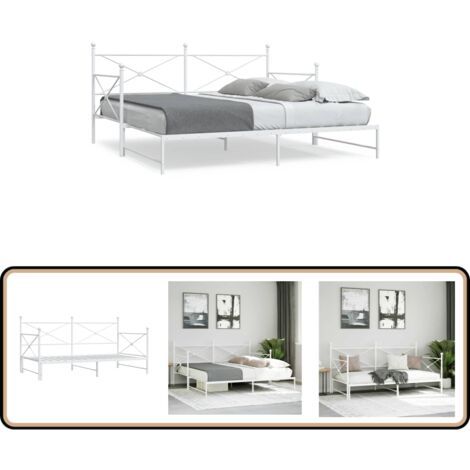 vidaXL Tagesbett Ausziehbar ohne Matratze Weiß 100x190 cm Stahl