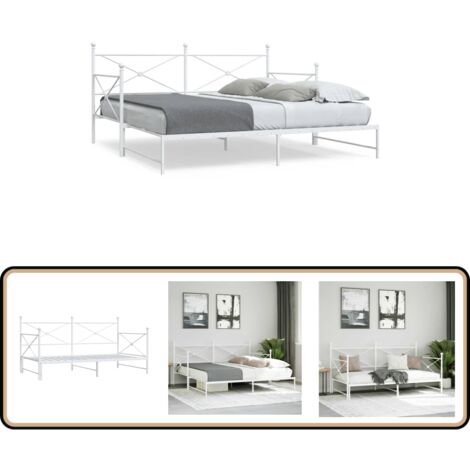 vidaXL Tagesbett Ausziehbar ohne Matratze Weiß 107x203 cm Stahl