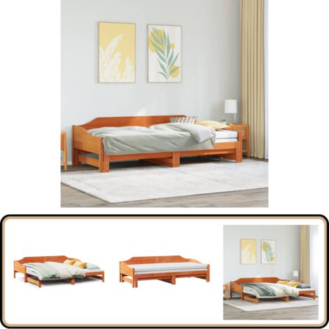 vidaXL Tagesbett Ausziehbar Wachsbraun 80x200 cm Massivholz Kiefer