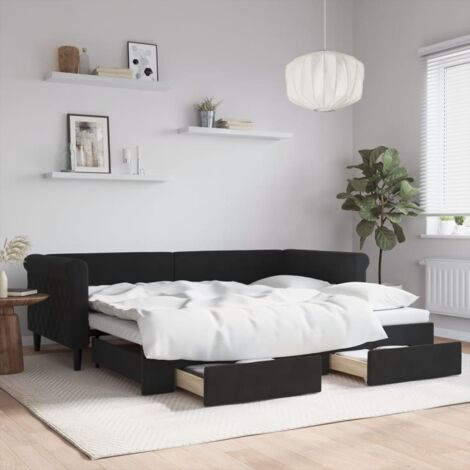 vidaXL Tagesbett mit ausziehbarem Bett und Schubladen schwarz 90x200 cm Samt