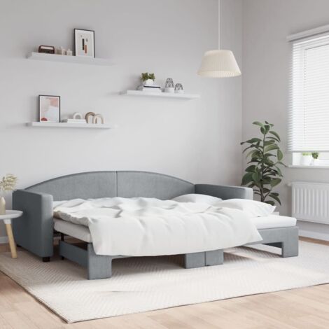 vidaXL Tagesbett mit Ausziehbett grau 90x200 cm Stoff