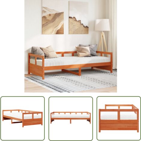 vidaXL Tagesbett mit Matratze Wachsbraun 90x200 cm Massivholz Kiefer