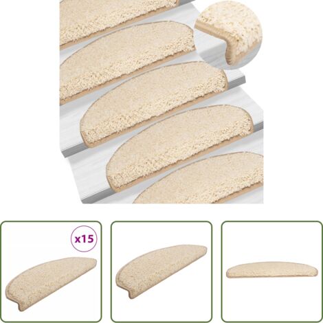 vidaXL Tapis anti-glissade -  Tapis d'escalier 15 pièces 65 x 21 x 4 cm Crème Demi-rond Grand