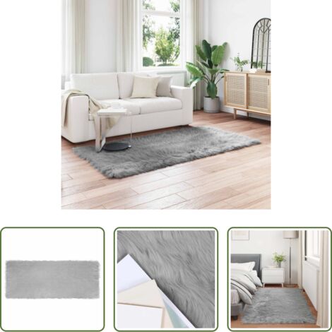 vidaXL Tapis chaud -  Tapis en fausse Tafalla Gris 80 x 200 cm Polyester
