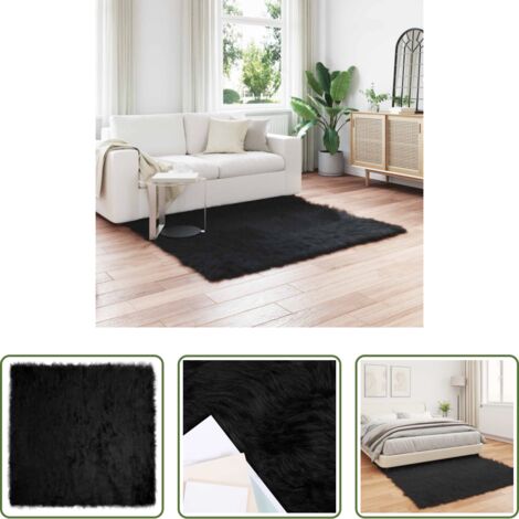 vidaXL Tapis chaud -  Tapis en fausse Tafalla Noir 120 x 120 cm Polyester