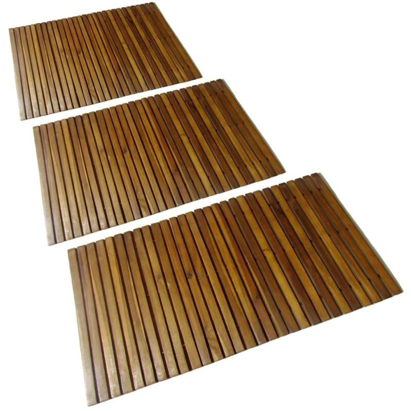 Tapis de bain en acacia 3 pcs Vidaxl