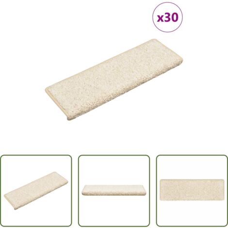 vidaXL Tapis de marches -  Tapis d'escalier 30 pièces 65 x 21 x 4 cm Blanc Bord rectangulaire