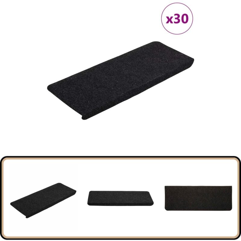 Vidaxl - Tapis d'escalier auto-adhésifs 30 pcs noir 65x24,5x3,5 cm