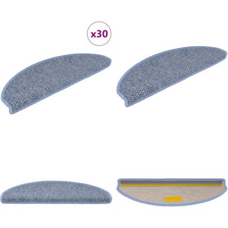 vidaXL Tapis d'escalier autocollants 30 pcs 65x21x4 cm bleu