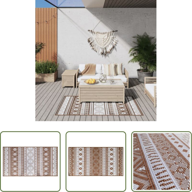 Tapis de jardin - Tapis d'extérieur marron et blanc 80x150 cm design réversible