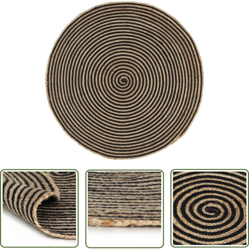 The Living Store - vidaXL Tapis fait à la main Jute avec design de spirale Noir 120 cm