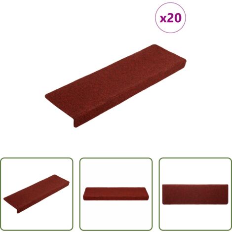 vidaXL Tappeti antiscivolo -  Tappetini per scale autoadesivi 20 pz 65x21x4 cm Bordeaux Rosso Bordo rettangolare