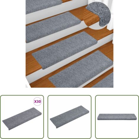 vidaXL Tappeti antiscivolo -  Tappetini per scale autoadesivi 30 pz 65x21x4 cm Grigio chiaro bordo rettangolare