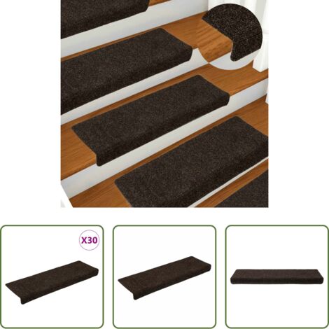 vidaXL Tappeti antiscivolo -  Tappetini per scale autoadesivi 30 pz 65x21x4 cm marrone scuro bordo rettangolare