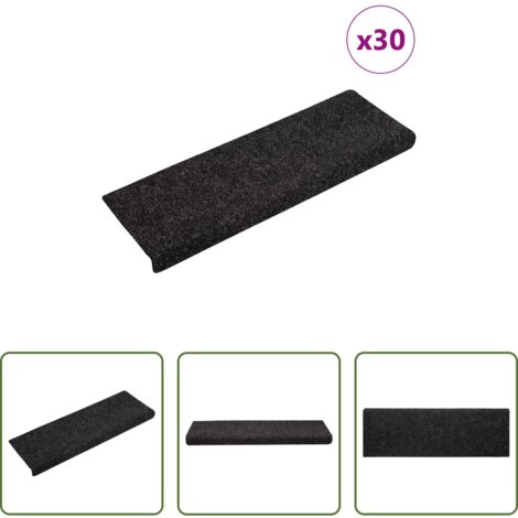 vidaXL Tappeti antiscivolo -  Tappetini per scale autoadesivi 30 pz 65x21x4 cm neri bordo rettangolare