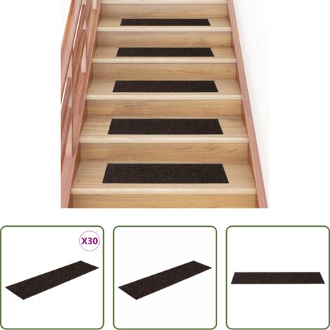 vidaXL Tappeti antiscivolo -  Tappetini per scale autoadesivi 30 pz 76x20 cm marrone scuro rettangolari