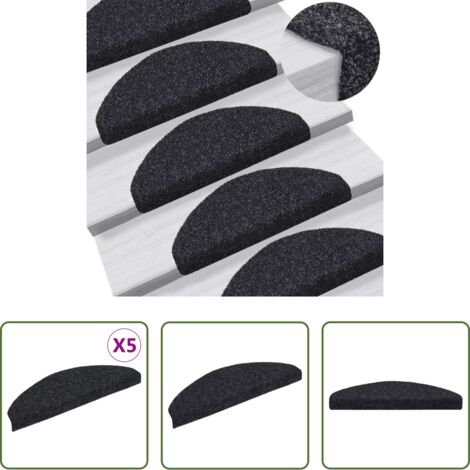 vidaXL Tappeti antiscivolo -  Tappetini per scale autoadesivi 5 pz 65x21x4 cm neri semicircolari grandi