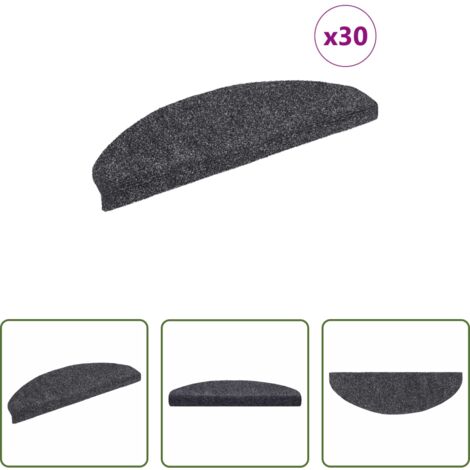 vidaXL Tappeti autoadesivi -  Tappetini per scale autoadesivi 30 pz 65x21x4 cm Grigio scuro Semicircolari Grandi