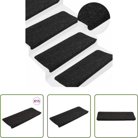 vidaXL Tappeti per scale antracite -  Tappetini Autoadesivi per Scale 15 pz 65x24,5x3,5 cm Antracite
