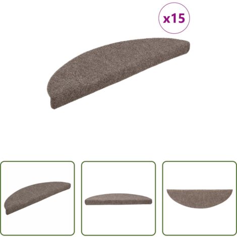 vidaXL Tappeti per scale autoadesivi -  Tappetini per scale autoadesivi 15 pz 56x17x3 cm beige semicircolari