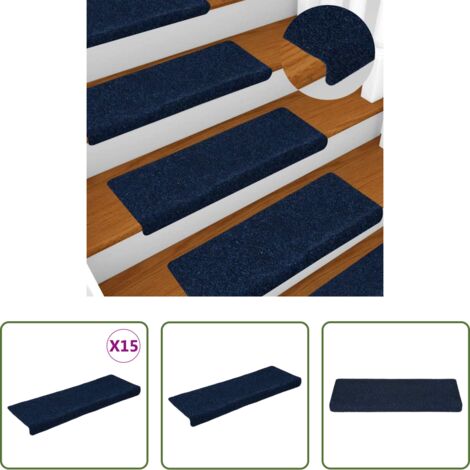 vidaXL Tappeti per scale autoadesivi -  Tappetini per scale autoadesivi 15 pz 65x21x4 cm blu navy bordo rettangolare