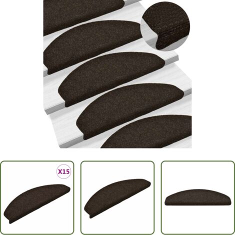 vidaXL Tappeti per scale autoadesivi -  Tappetini per scale autoadesivi 15 pz 65x21x4 cm marrone scuro semicircolari grandi