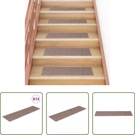 vidaXL Tappeti per scale autoadesivi -  Tappetini per scale autoadesivi 15 pz 76x20 cm marrone chiaro rettangolari
