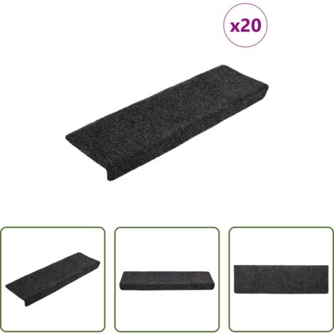 vidaXL Tappeti per scale autoadesivi -  Tappetini per scale autoadesivi 20 pz 65x21x4 cm Grigio Scuro Bordo rettangolare