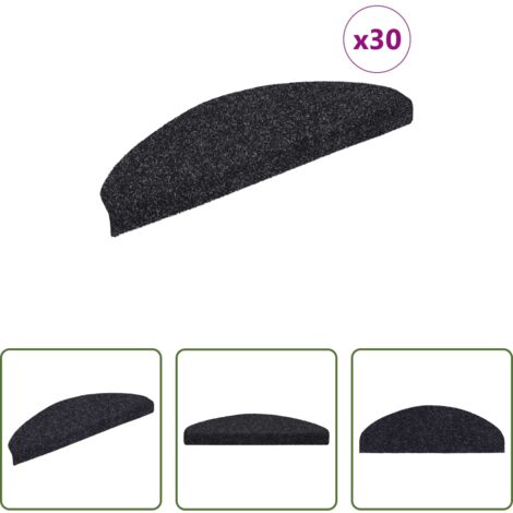 vidaXL Tappeti per scale autoadesivi -  Tappetini per scale autoadesivi 30 pz 65x21x4 cm neri semicircolari grandi