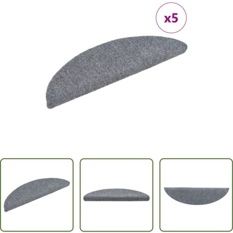 vidaXL Tappeti per scale autoadesivi -  Tappetini per scale autoadesivi 5 pz 56x17x3 cm Grigio chiaro semicircolari