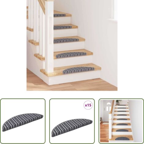 vidaXL Tappetini autoadesivi -  Tappetini per scale autoadesivi 15 pcs Grigio 56 x 17 x 3 cm