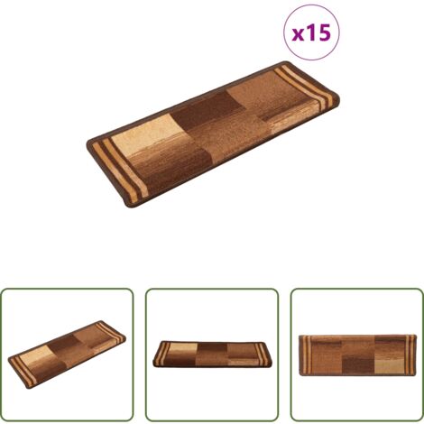 vidaXL Tappetini per gradini -  Tappetini Autoadesivi per Scale 15 pz 65x21x4 cm Marroni