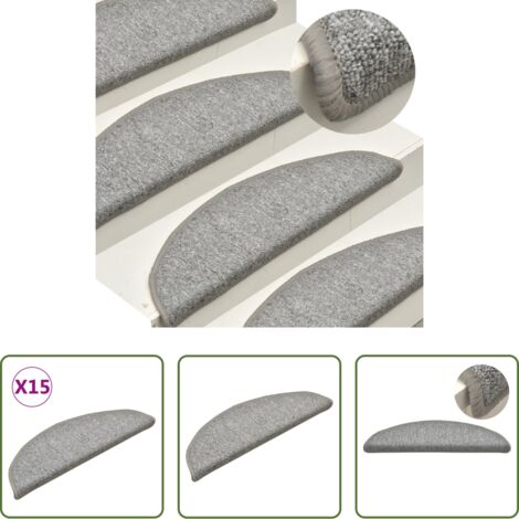 vidaXL Tappetini per gradini -  Tappetini per scale 15 pz 56x17x3 cm Grigio chiaro Semicircolari