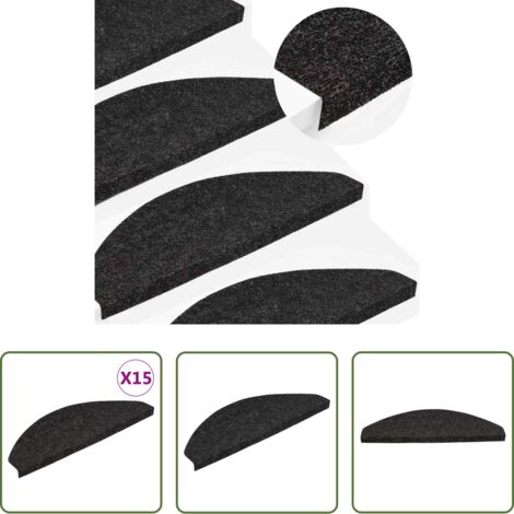 vidaXL Tappetini per scale antracite -  Tappetini Autoadesivi per Scale 15 pz 65x22,5x3,5 cm Antracite