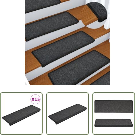 vidaXL Tappetini per scale antracite -  Tappetini per scale 15 pz 65x21x4 cm Antracite Bordo rettangolare