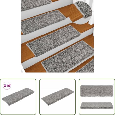 vidaXL Tappetini per scale grigi -  Tappetini per scale 10 pz 65x21x4 cm Grigio Bordo rettangolare