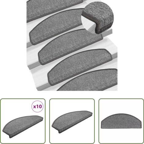 vidaXL Tappetini per scale grigi -  Tappetini per scale 10 pz 65x24x4 cm Grigio scuro Semicircolari Grandi